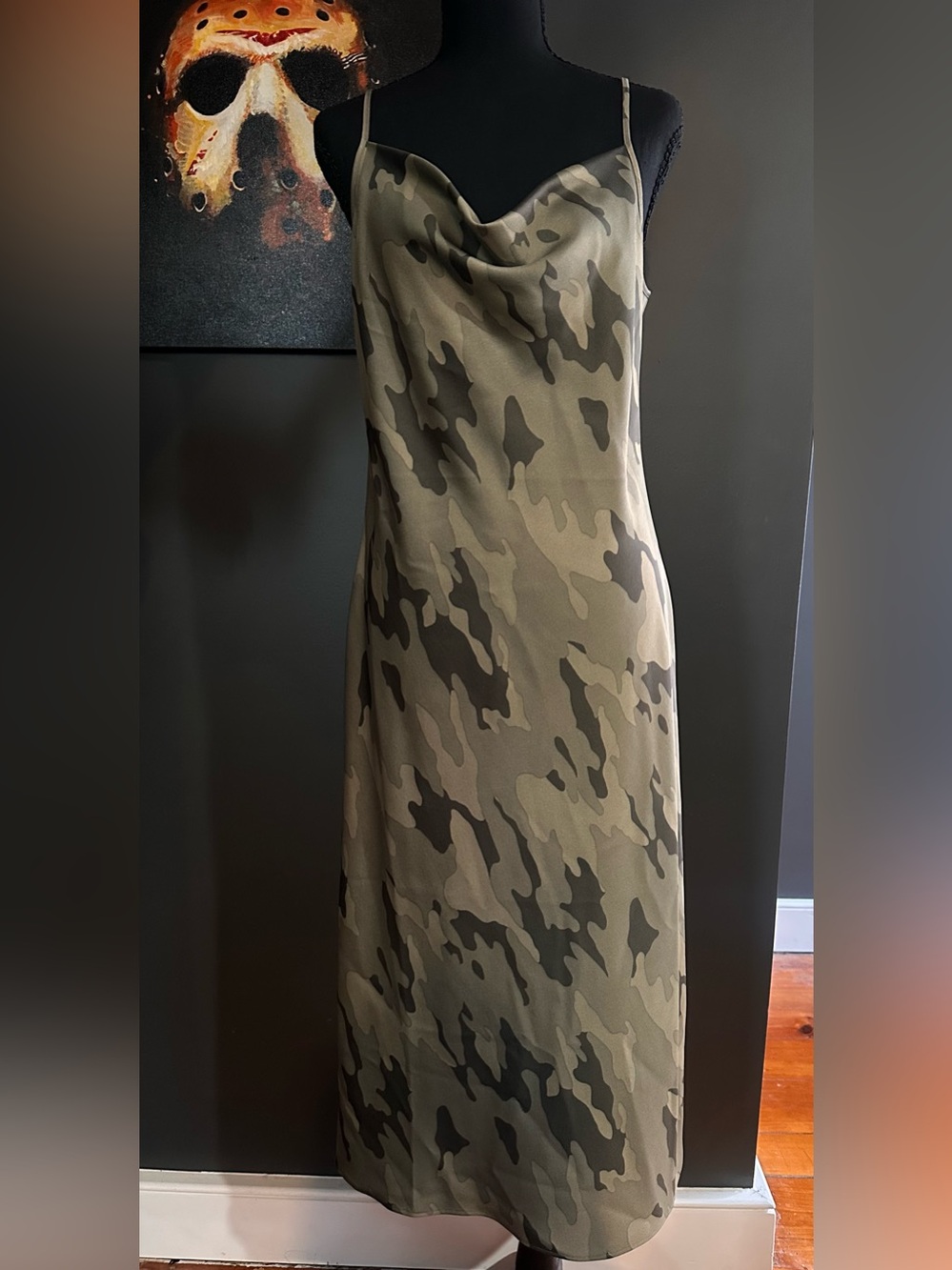 Banana Republic Camo Slip Midi Dress in Olive and Dark Green